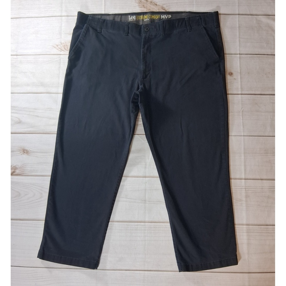 Lee Extreme Comfort MVP Men's Black Chino Pants Sz 48x29 Stretch Straight Fit
